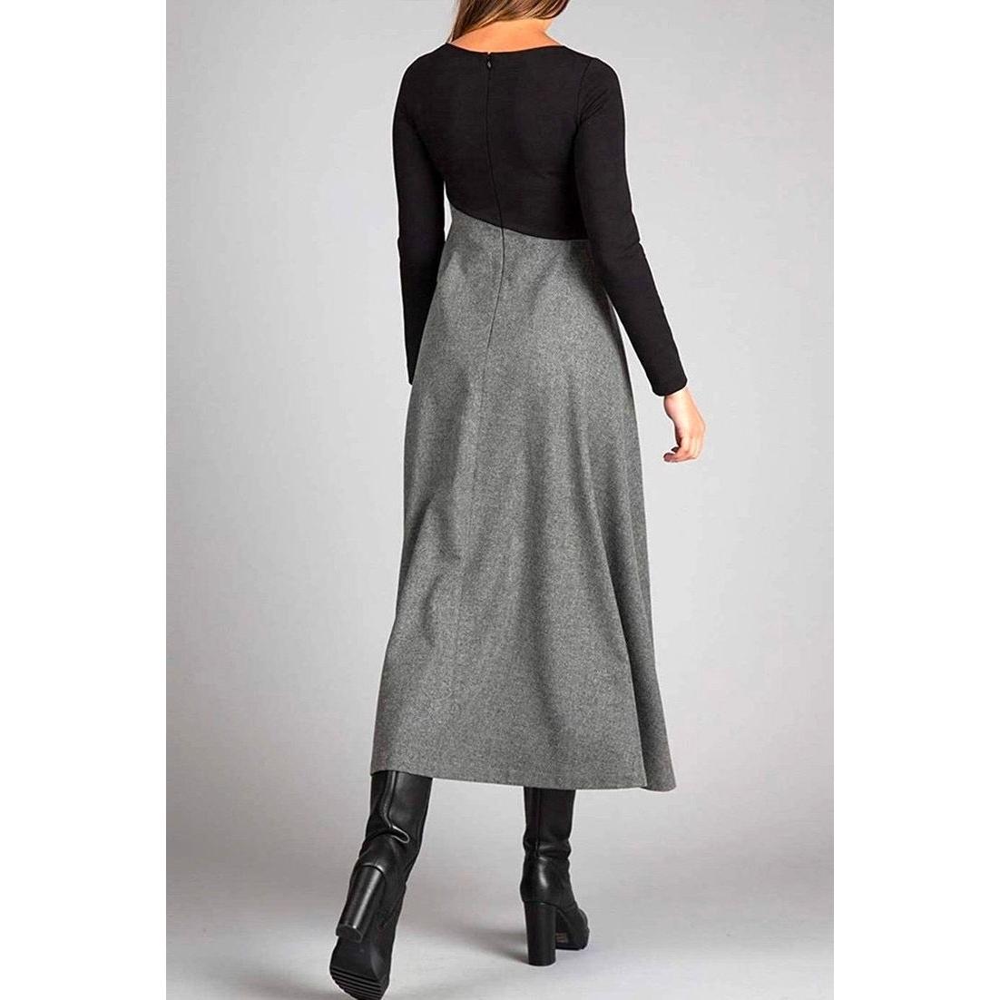 Jenina - Grau-Schwarzes Langarmkleid