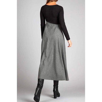Jenina - Grau-Schwarzes Langarmkleid