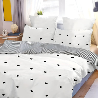 CozyHearts Bettbezug - Gemütliches Bettwäsche-Set mit schwarzem Liebesprint