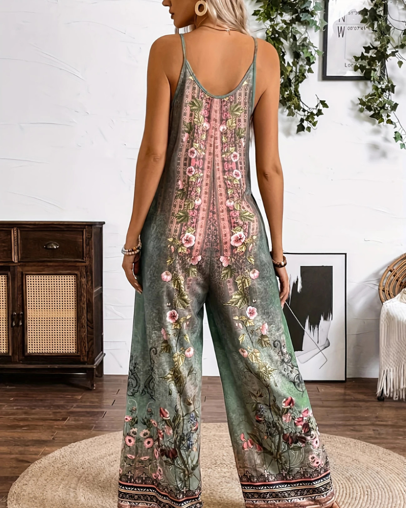 Damen Boho Jumpsuit Mit Blumenmuster | Ärmellos & Weites Bein