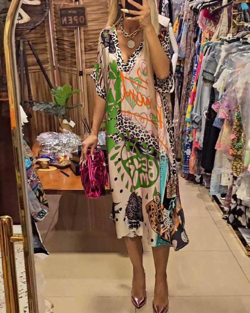 TAIRA - Lässiges Kleid mit farbenfrohem Leopardenmuster