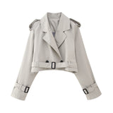 Karla | Damen Schicker kurzer Trenchcoat mit Gürtel in Grau