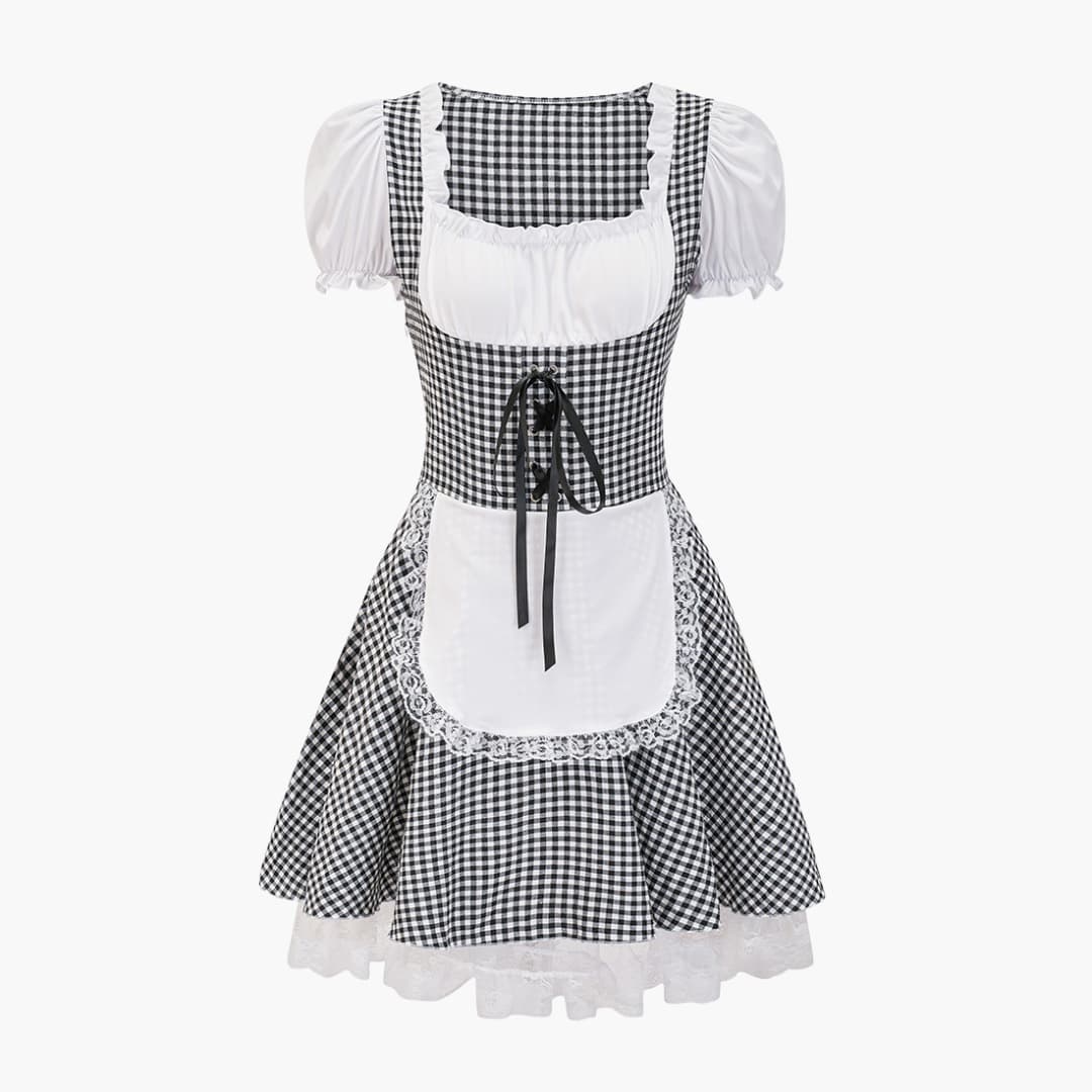 Schulterfreies Karo Dirndl kleid für Damen - Oktoberfest 2025