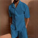 Junmar - Herren-Set mit Hemd und Shorts, lässig in Blau
