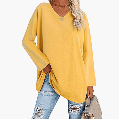 Damen oversized V-Ausschnitt Langarmshirt – Bequem & lässig