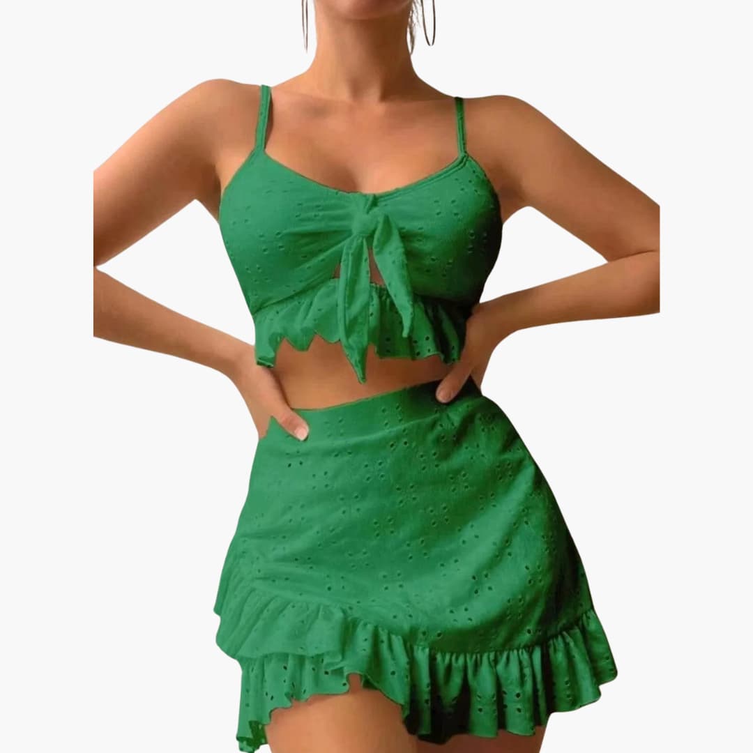 Bikini-Set Damen - 3-teilig mit Rüschen & High-Waist Design