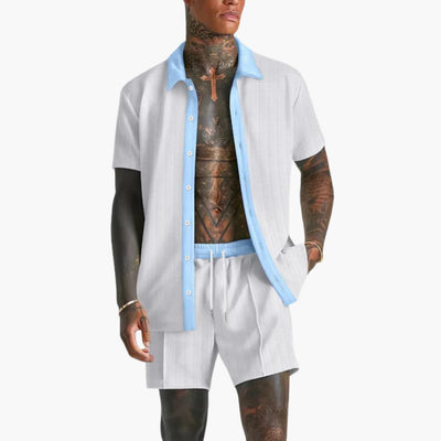 Herren Sommer Set mit Kurzarmhemd und Kordelzug Shorts