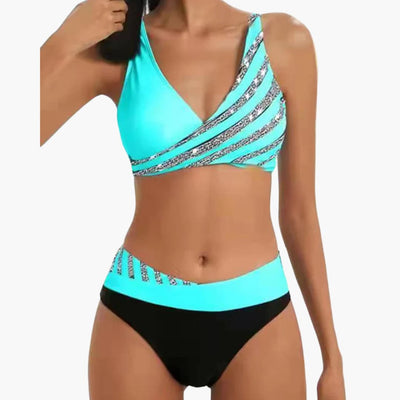 Glitzer Streifen Bikini - mit Damen High-Waist Schnitt