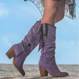 Felicia | Damen Western-Stiefel mit Fransen und klobigem Absatz in Lila