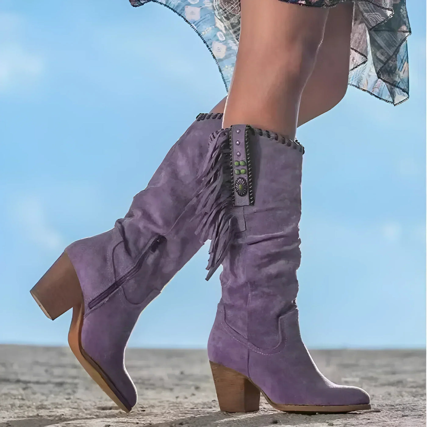 Boho Western Cowboystiefel für Damen | Wadenlang