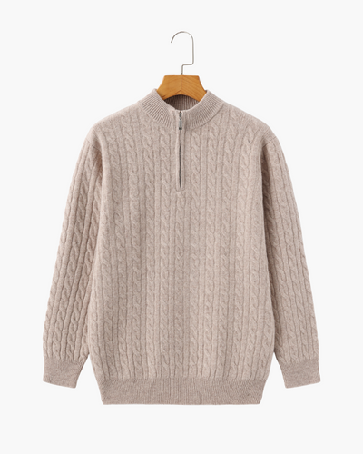 Roman | Chunky knit Herren Chasmere Pullover mit Kabelstrickmuster & Halb Reißverschluss Kragen