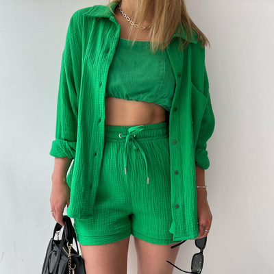 Conjunto arrugado casual mujer