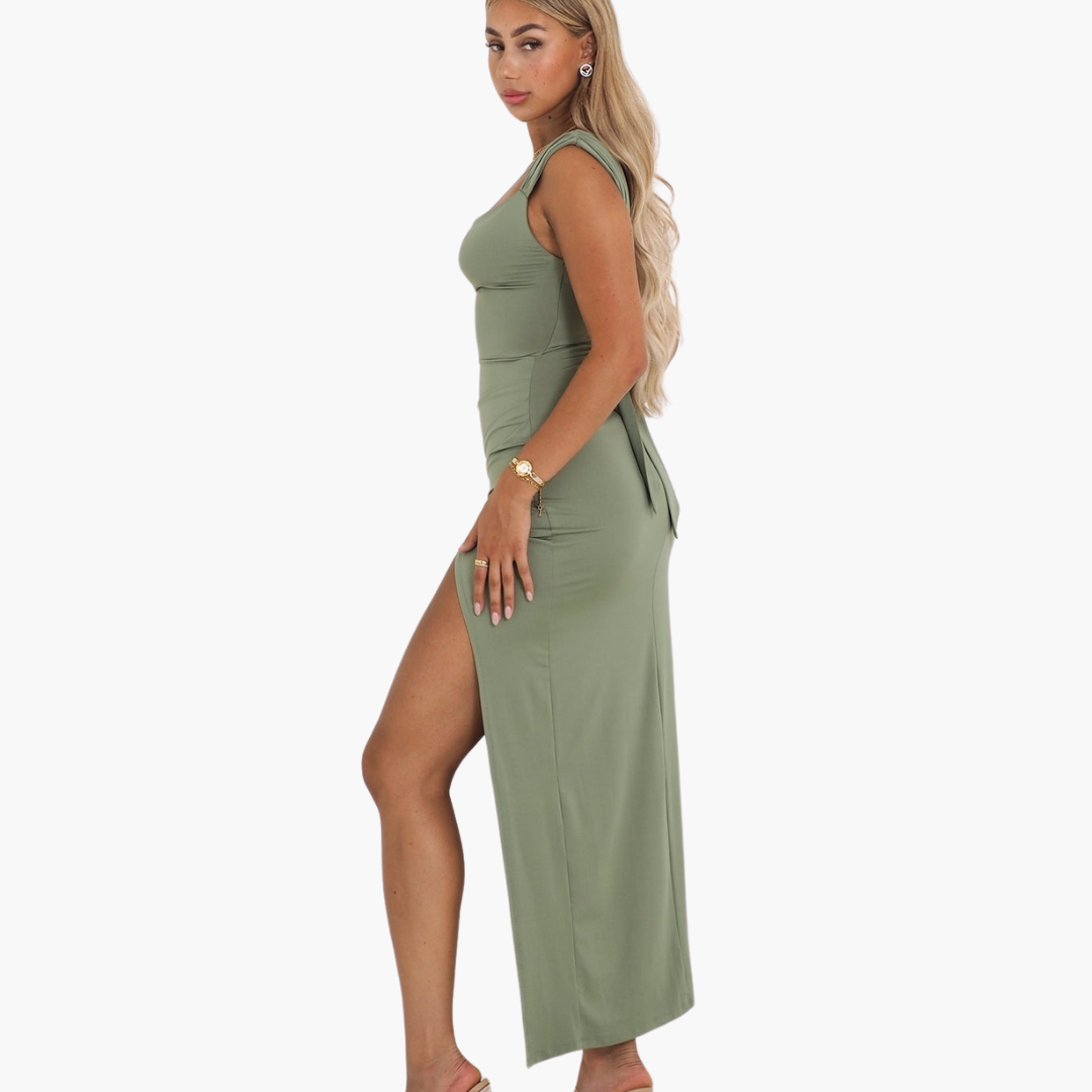 Dagmar | Figurbetontes Schlitzkleid mit Raffungen