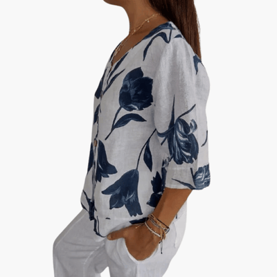 Damen Bluse mit Blumenmuster – Sommer V-Ausschnitt Top