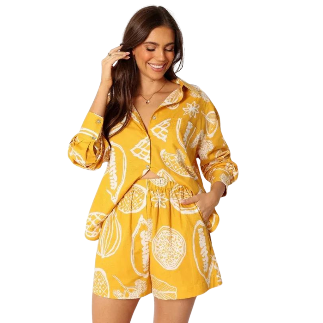 Avery – Zweiteiliges Set: Langarmshirt & Shorts mit Print