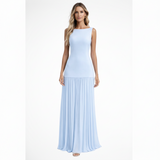 Elina | Damen Elegantes Plissee Maxi Kleid Formell – Plissee Maxi Elegant 2026 in Himmelblau