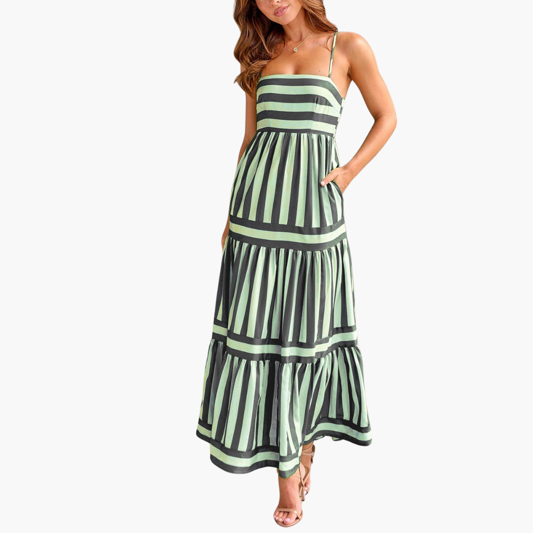 Marie | Gestreiftes Maxikleid mit Trägern und Taschen