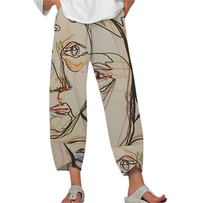 Regina - Bedruckte lose Leinenhose für Frauen