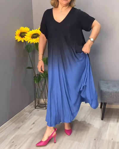 Birgit - Lässiges Ombre-Maxikleid mit V-Ausschnitt