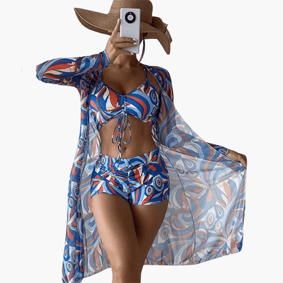 Bikini-Set mit V-Ausschnitt für Damen – Batik-Überwurf inklusive