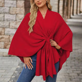 Veronika | Damen Oberteil im Cape-Stil mit Frontknoten in Rot