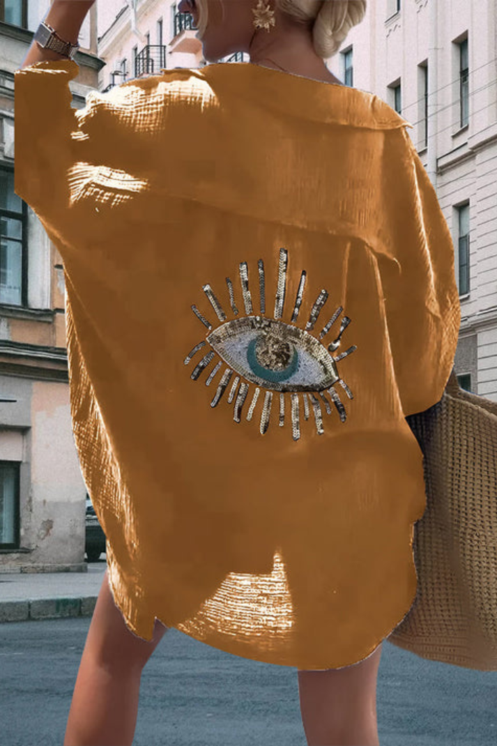 GÖNÜL - OVERSIZE-HEMD MIT PAILLETTEN-AUGENSTICKEREI