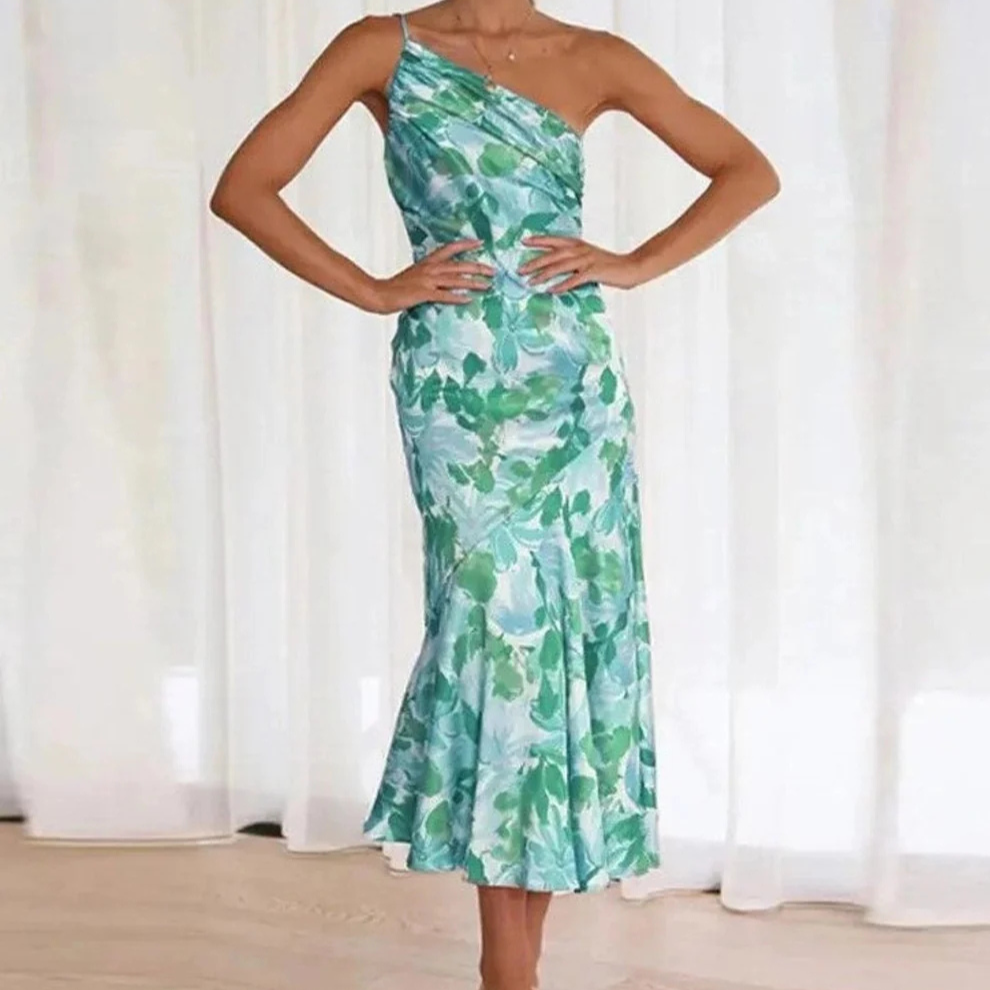 KORDULA - ASYMMETRISCHES MIDIKLEID MIT MUSTER