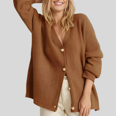 Langärmelige Damen-Pulloverjacke mit V-Ausschnitt