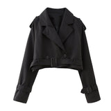 Karla | Damen Schicker kurzer Trenchcoat mit Gürtel in Schwarz
