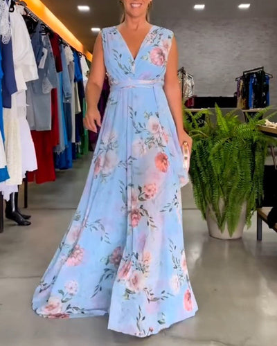 Venesa™ - Elegantes ärmelloses V-Ausschnitt Blumenmuster-Kleid