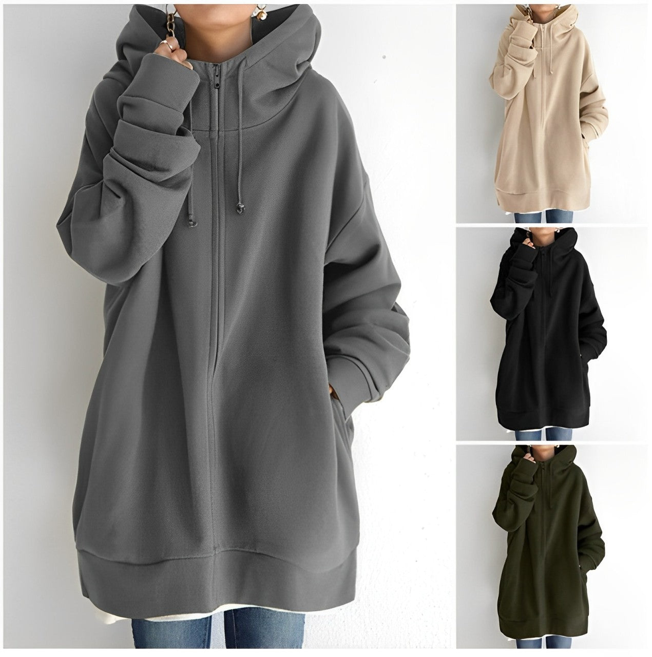 Kerenza - Kuscheliger Fleece-Pullover mit Kapuze und Reißverschluss