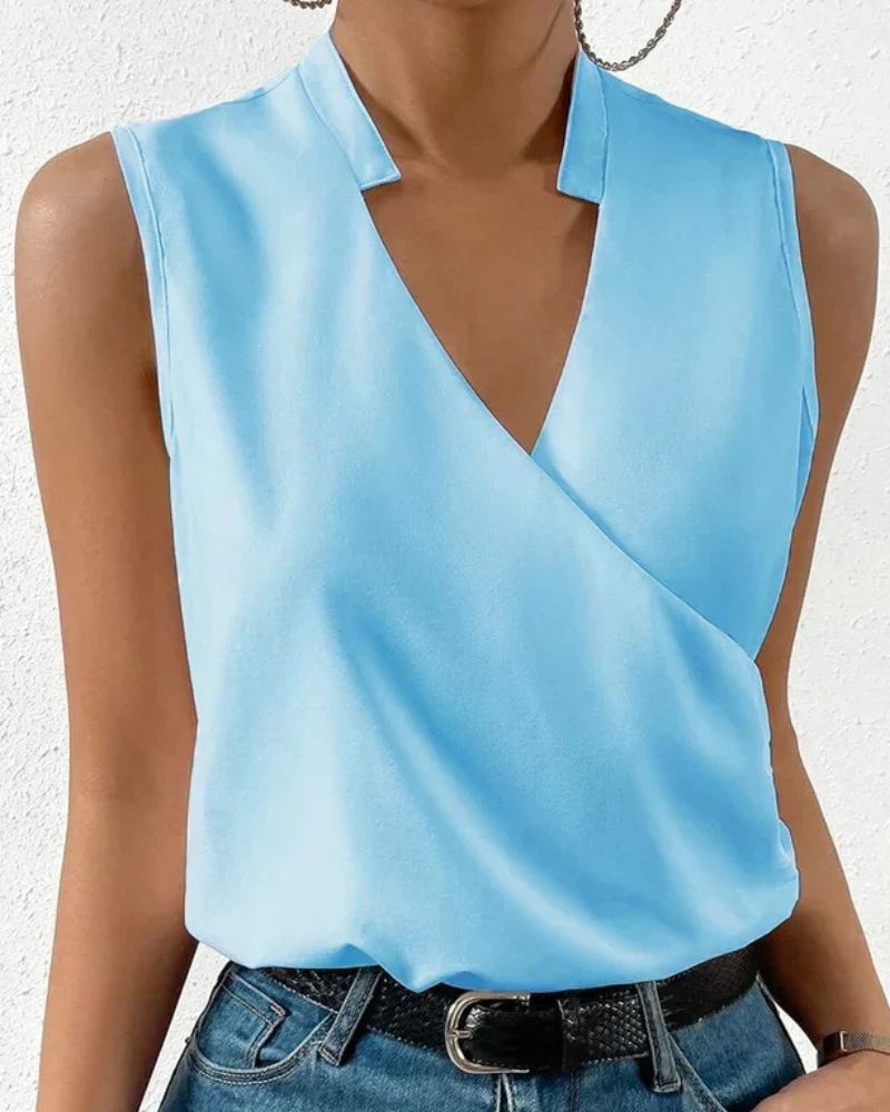 Damen Elegantes Ärmelloses Wickeloberteil | V-Ausschnitt Bluse