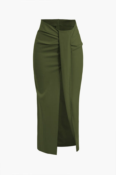 Fridoline | Eleganter Midirock mit Wickeloptik, Drapierung und hohem Schlitz