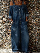 Bo | Denim Overall Jumpsuit mit Schulterriemen in Dunkelblau