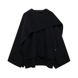 Bettina | Damen Eleganter Drapierter Cape-Mantel in Dunkel Schwarz