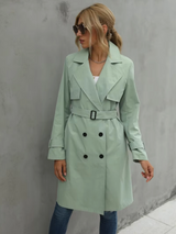 Andrea | Damenmode Doppelreihiger Trenchcoat in Grün