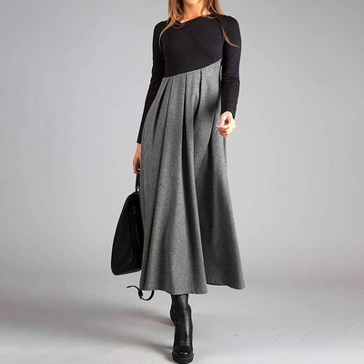 Jenina - Grau-Schwarzes Langarmkleid