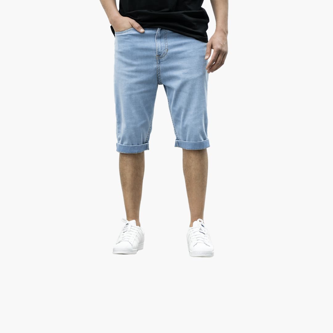 Herren Sommer Bermuda Shorts aus Denim mit Umschlag und Reißverschluss