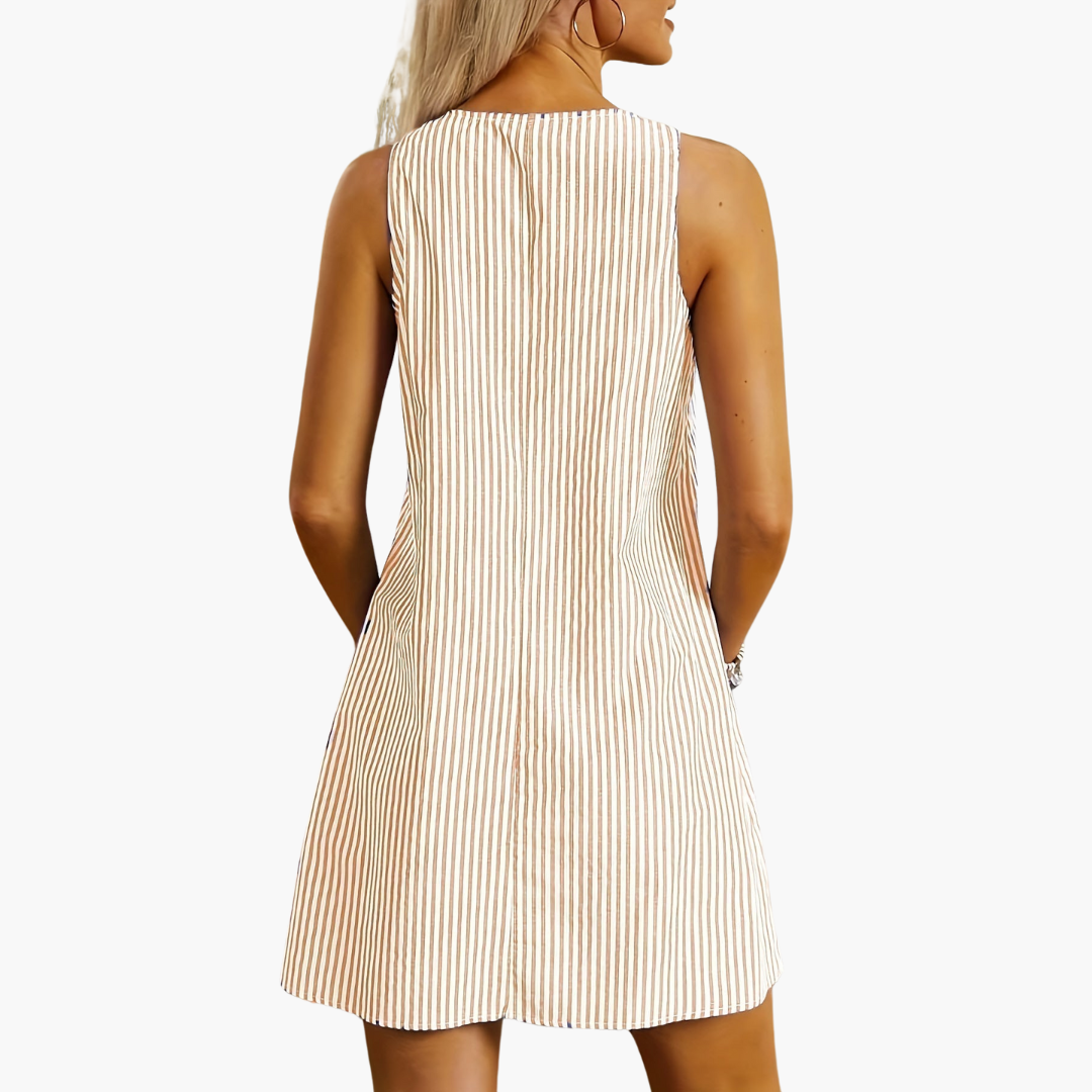 Natalie | Ärmelloses Gestreiftes Kleid mit Taschen