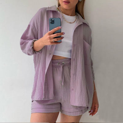 Conjunto arrugado casual mujer