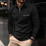 Florent - Herren-Langarm-Polo mit Zipper in Schwarz