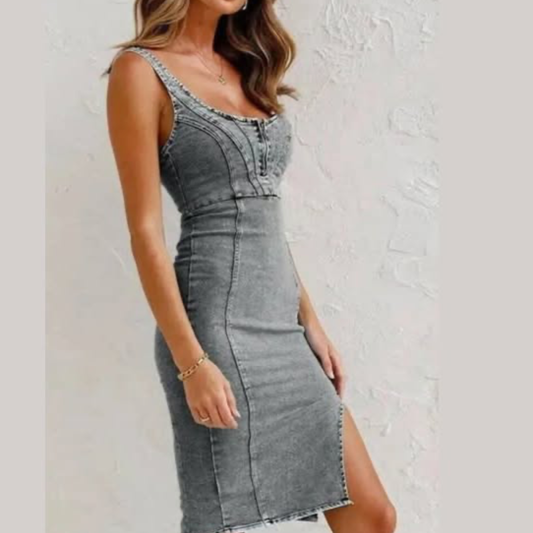 Vestido Vaquero Ajustado con Abertura Lateral