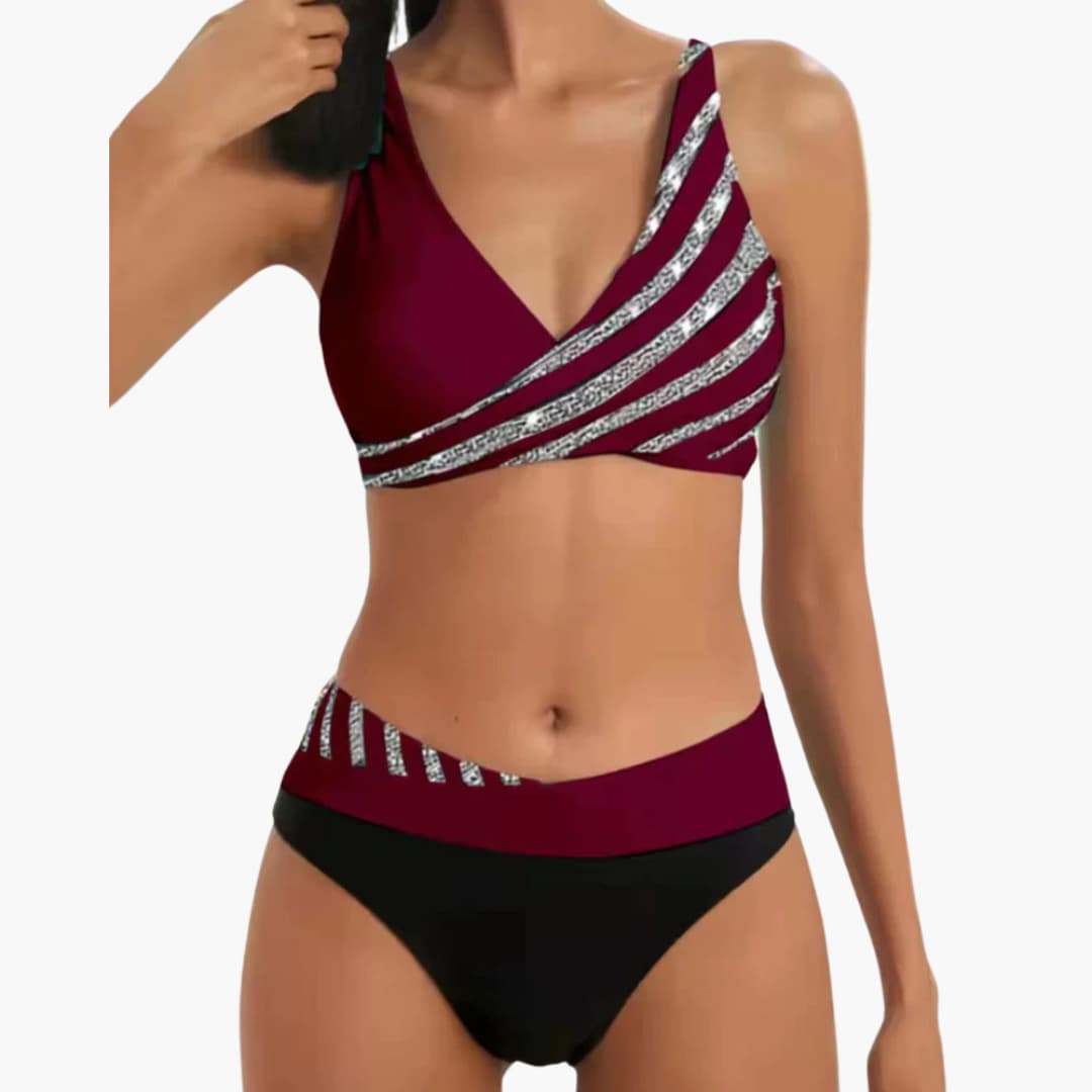 Glitzer Streifen Bikini - mit Damen High-Waist Schnitt