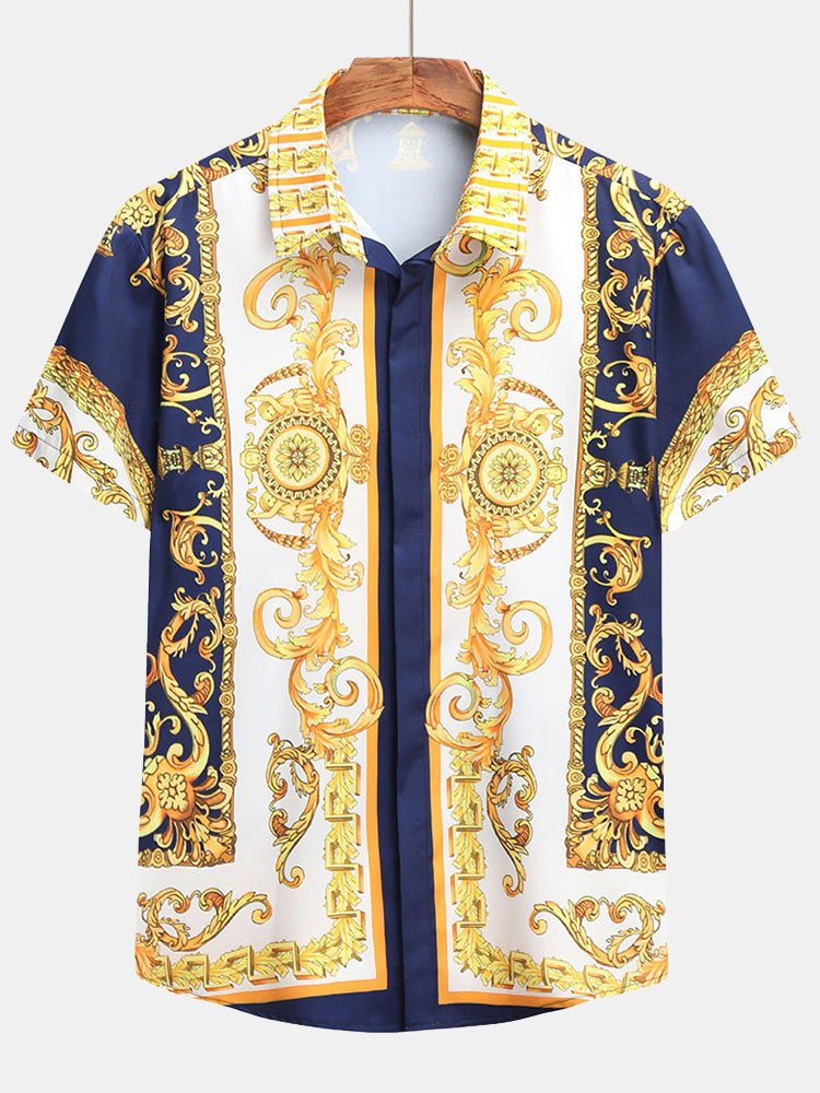 Geknöpftes Hemd und Shorts mit Barockdruck