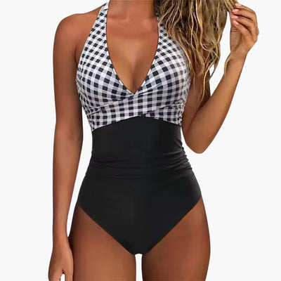 Damen Einteiler Badeanzug mit Raffung – Halter Neck
