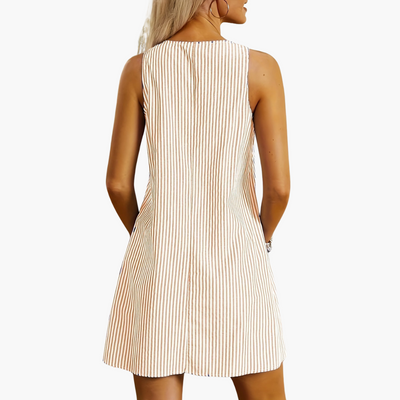 Gestreiftes Freizeitkleid für Damen - Ärmellos, Mini mit Taschen