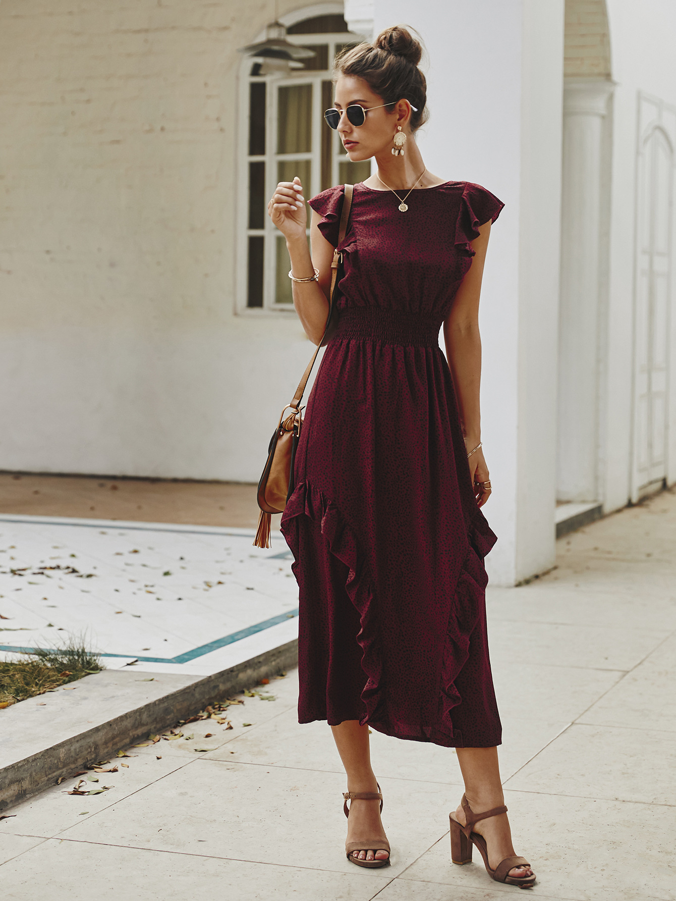 Mini jurk met stippen ruches