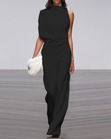 Isabel - Eleganter Jumpsuit mit Stehkragen in Schwarz