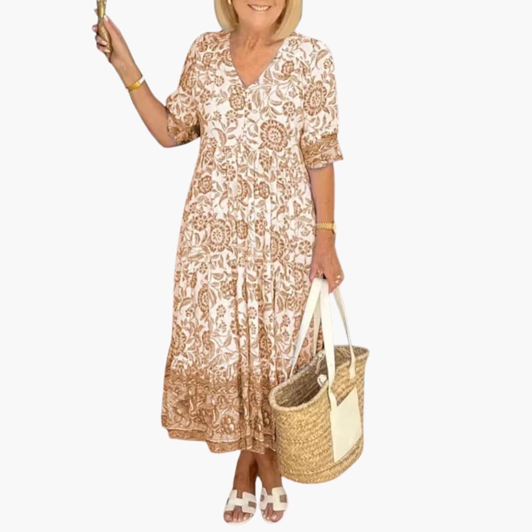 Boho Kleid Damen - Geblümtes Kleid mit V-Ausschnitt Sommer