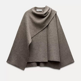 Bettina | Damen Eleganter Drapierter Cape-Mantel in Beige